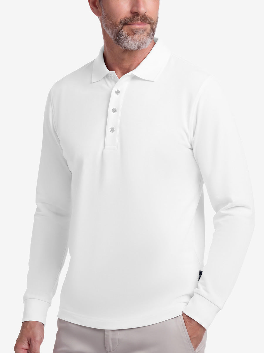 Solid Stretch Cotton Pique Long Sleeve Polo Shirts