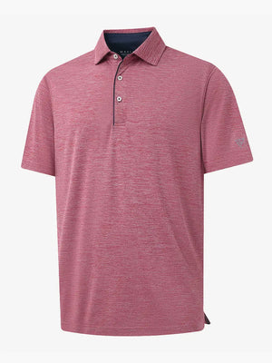 3D view highlighting Modern Fit Melange Polo in DUSTY ROSE HEATHER, showcasing weave and tailored fit.