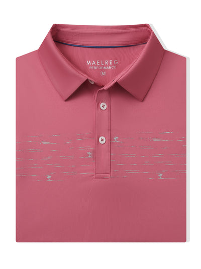 Men's Chest Print Golf Polo Shirts-Cranberry