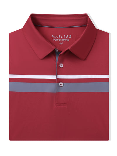 Men's Striped Print Golf Polo Shirts-Red