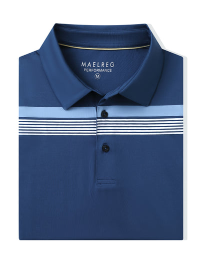 Men's Striped Print Golf Polo Shirts-Blue