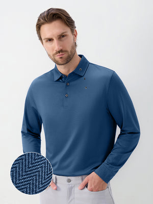 Moisture Wicking Long Sleeve Herringbone Polo Shirts