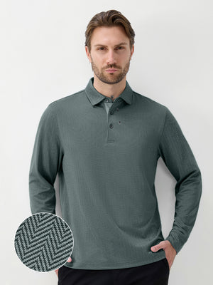 Moisture Wicking Long Sleeve Herringbone Polo Shirts