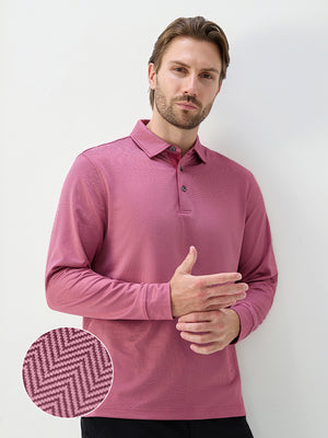 Moisture Wicking Long Sleeve Herringbone Polo Shirts