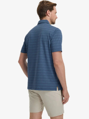 DARK BLUE STRIPE Classic Heather Stripe Polo back half-body view of model