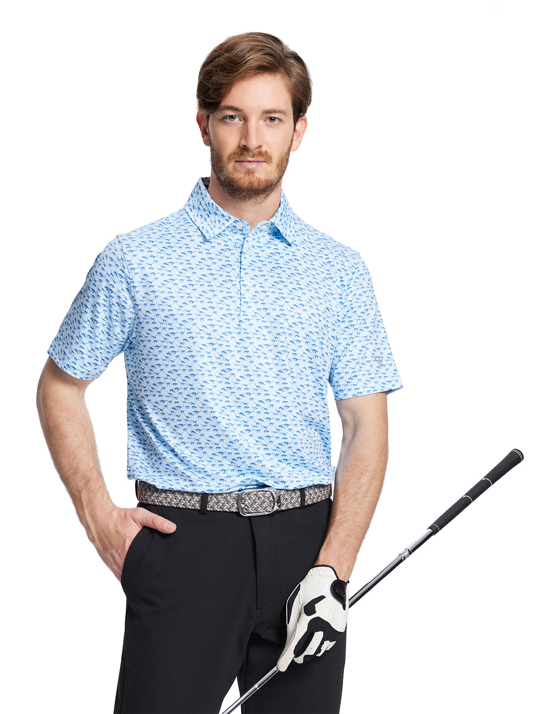 Men's Printed Golf Shirts-Blue Dinosaur