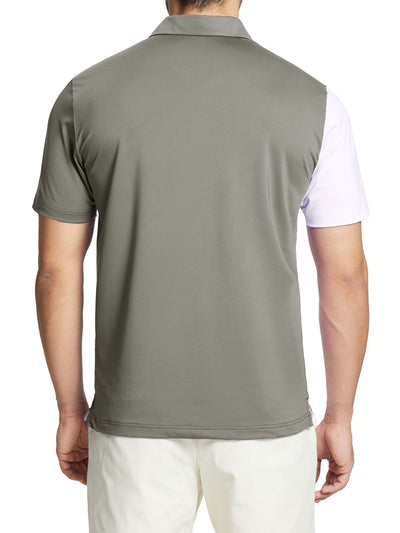 Men's Solid Color Block Patchwork Polo Shirts-Dark Khaki