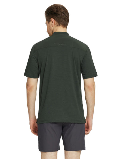 Men's Collarless Pocket Henley Golf Shirts-Olive Green