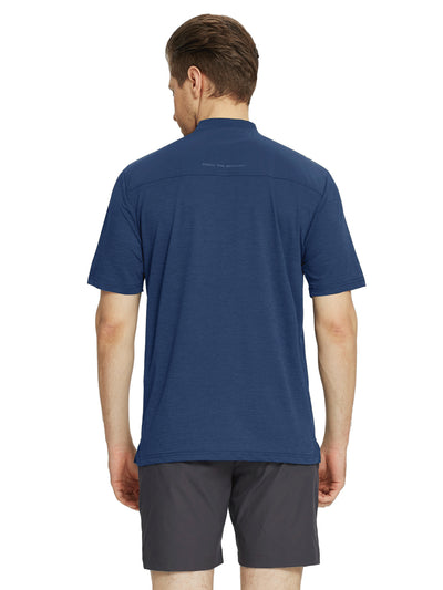 Men's Collarless Pocket Henley Golf Shirts-Blue