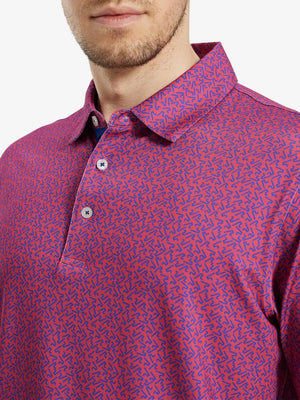 MAELREG Men's Performance Jersey Print Polo – Front chest view in Rose Abstract Figure