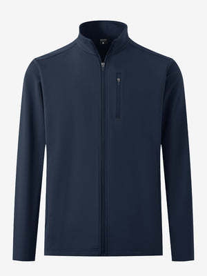 Lightweight casual fleece jacket with 5 pockets in navy, front 3d view showing clean lines
