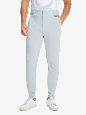 Model wearing Lightweight Ankle-Zip Sweatpants with 4 Pockets in misty grey, lower body front view