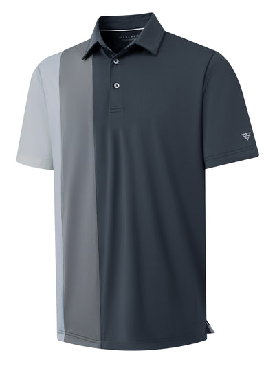 Men's Solid Color Block Patchwork Polo Shirts-Dark Grey