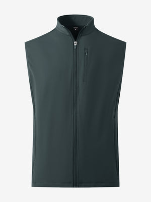 Water-resistant fleece golf vests in dark grey, front 3D view highlighting clean structure and fabric