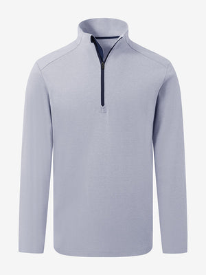 Front 3D view of two tone pique cotton blend q-zip featuring a clean navy finish