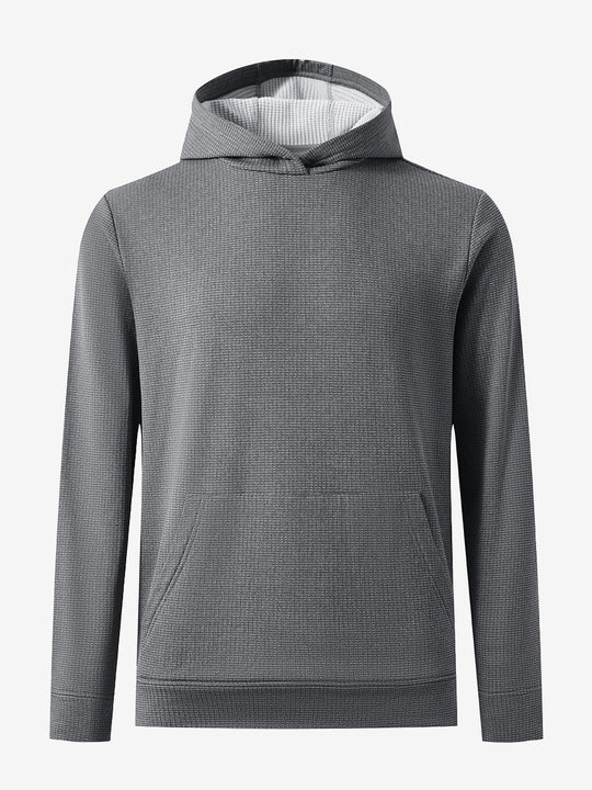 Front 3D view of warm fleece golf hoodies pullover in grey, showing full garment design.