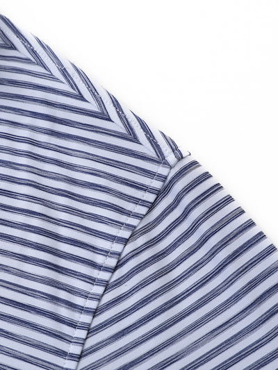 Men's Striped Golf Polo Shirts-Dark Blue White
