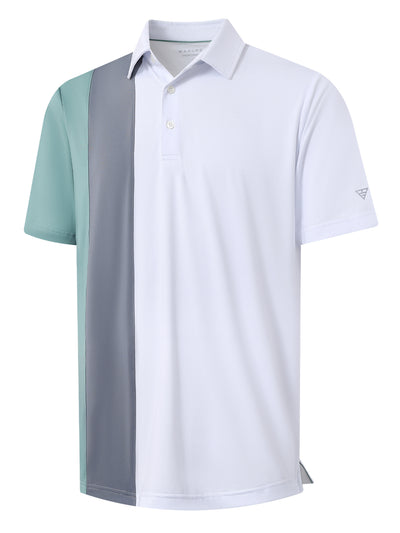 Men's Solid Color Block Patchwork Polo Shirts-White