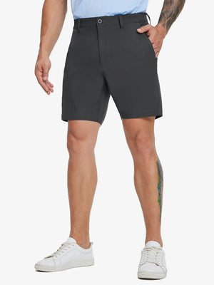 Front lower-body view of model wearing DARK GREY Water Resistant Versatile 8 Pockets Shorts.