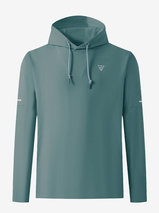 Front 3D view of casual solid fleece hoodies pullover in ocean green, showing clean minimal design.