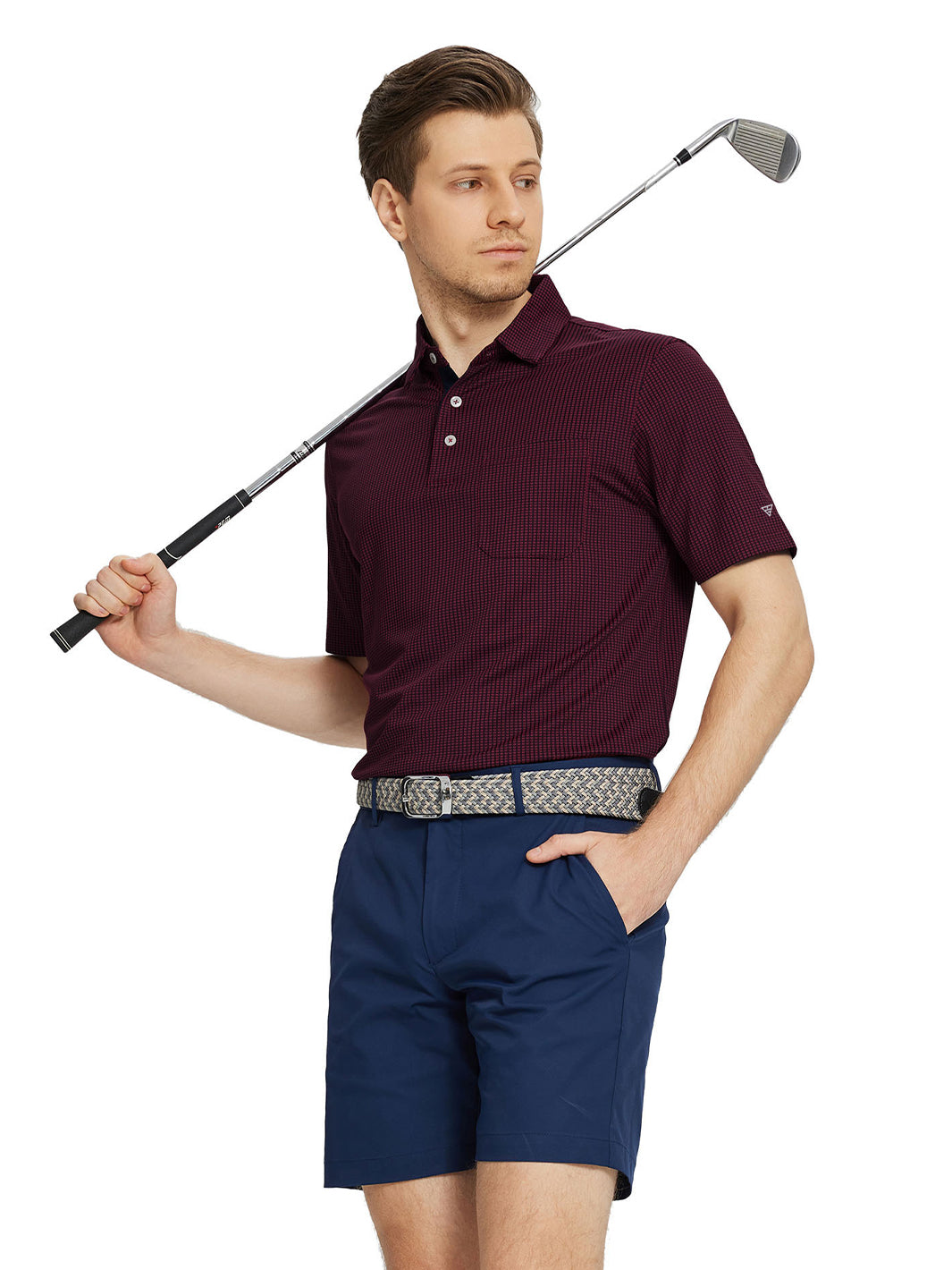Men's Dry Fit Jacquard Pocket Golf Shirts-Red