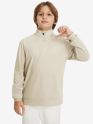 Youth Winter Micro-fleece Quarter Zip Pullover in klein blue, youth model front upper body view