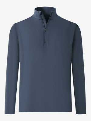 Ultra-Soft Brushed Fleece Lining Quarter Zip Sweatshirt in bluish grey, 3D product view