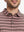 Front half-body view from nose to chest of model wearing WINE RED STRIPE Performance Yarn Dye Striped Polo
