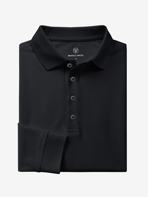 Solid Cotton Blend Collared Long Sleeve Polo