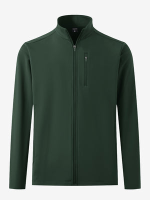 Lightweight casual fleece jacket with 5 pockets in forest green, front 3d view showing clean lines