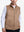 Front upper body shot of model wearing khaki classic micro suede leather puffer vest
