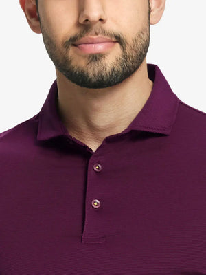 MAROON STRIPE PINSTRIPE Pinstripe Jersey Performance Polo front view from nose to chest								
