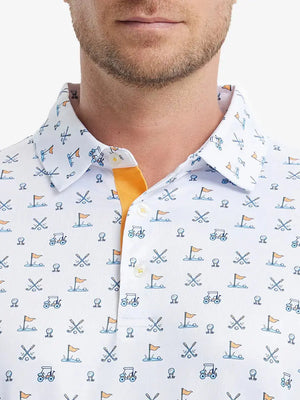 MAELREG Men's Performance Jersey Print Polo – Front chest view in White Golf