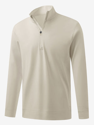 Ultra-Soft Brushed Fleece Lining Quarter Zip Sweatshirt in light khaki, 3D product view