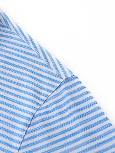 Men's Striped Golf Polo Shirts-Powder Blue White