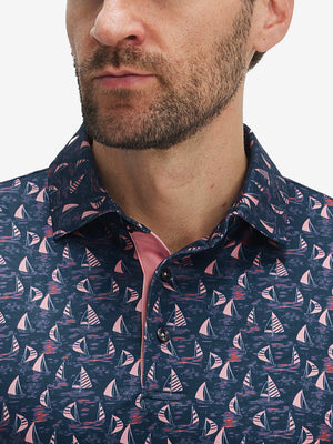 4 Way Stretch Print Collared Polo Shirts