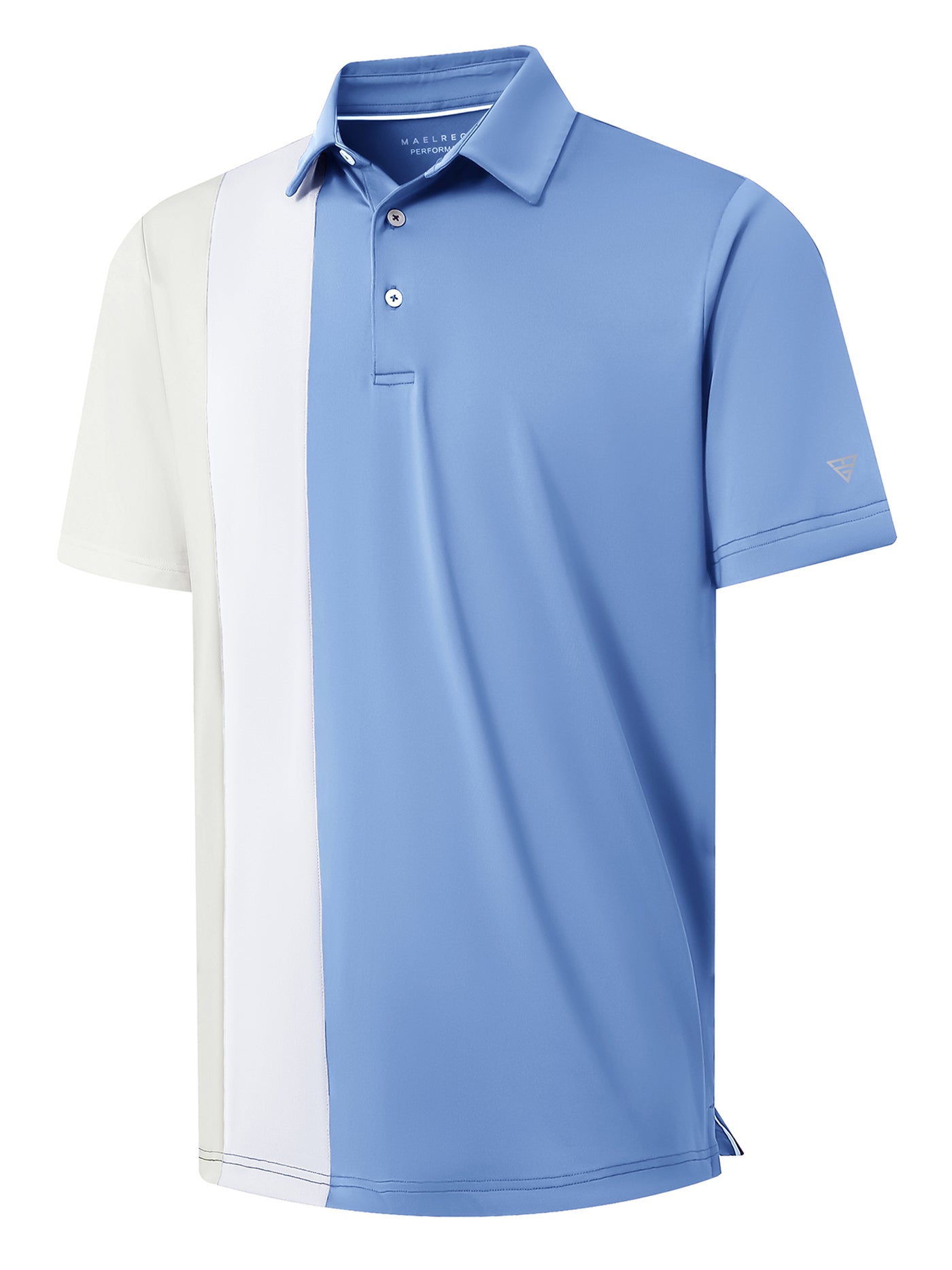 Men's Solid Color Block Patchwork Polo Shirts-Light Blue