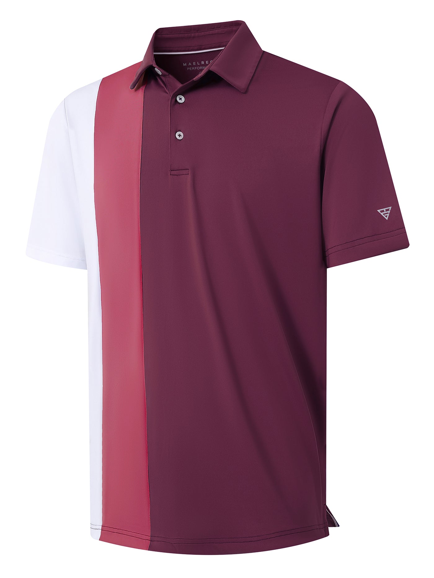 Men's Solid Color Block Patchwork Polo Shirts-Cranberry