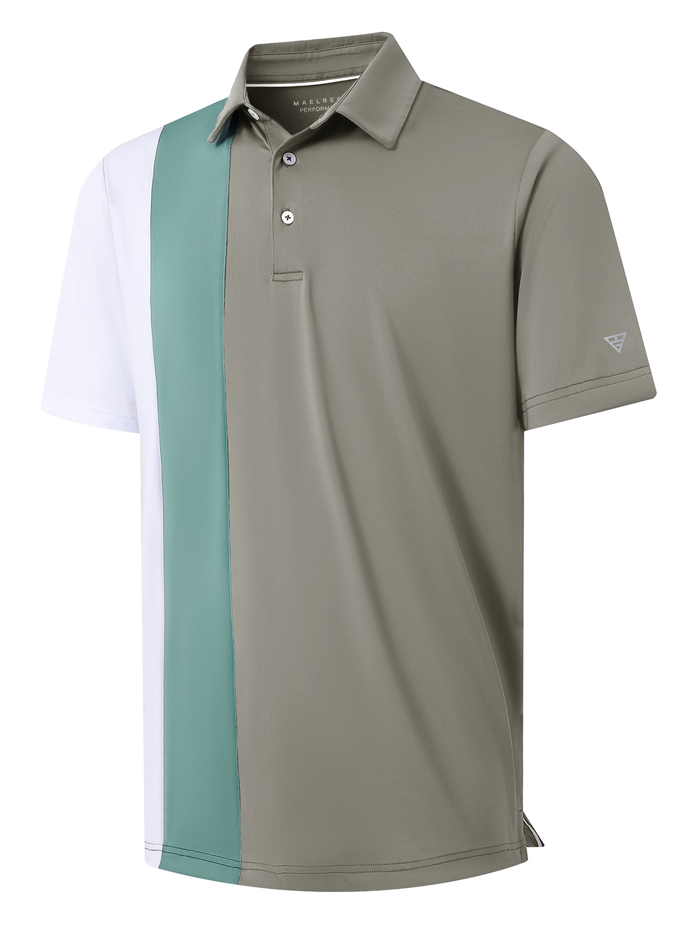 Men's Solid Color Block Patchwork Polo Shirts-Dark Khaki
