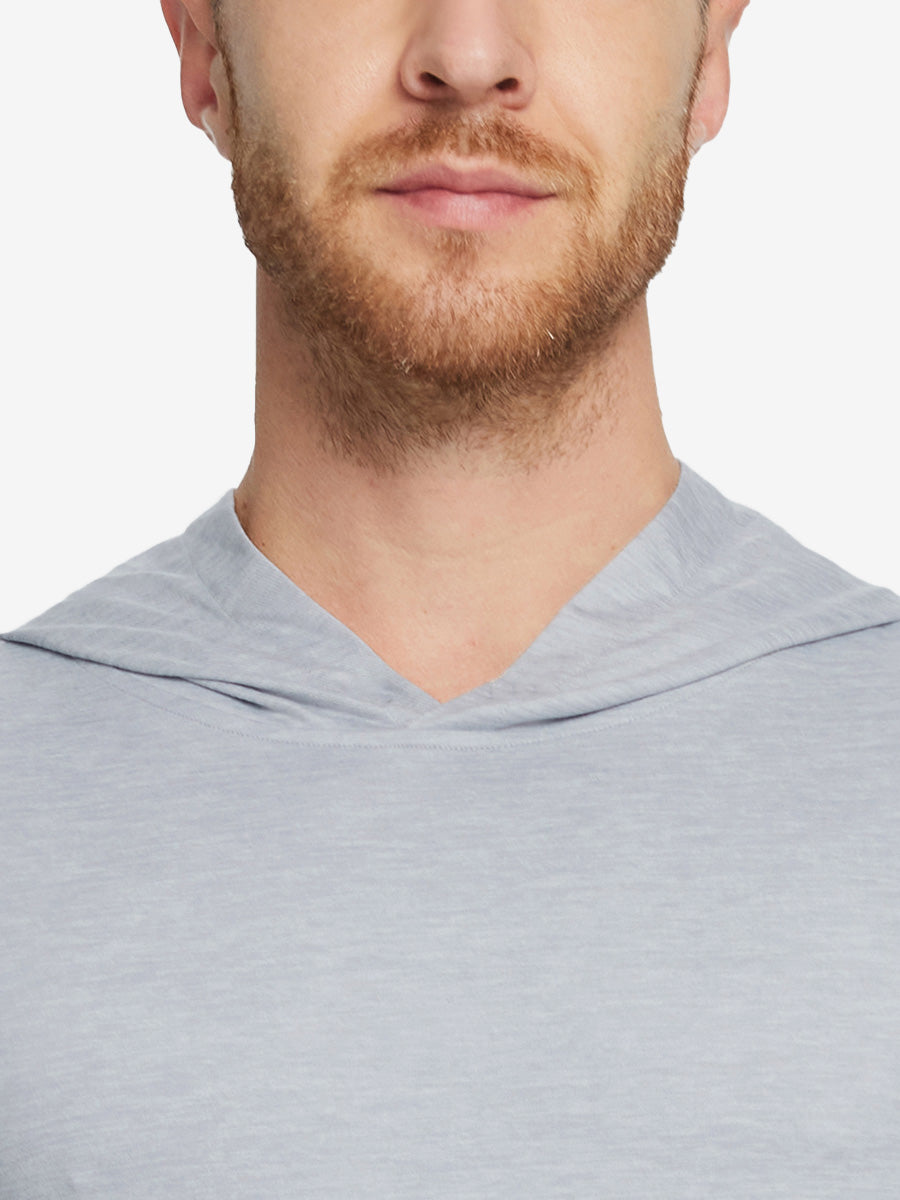 Detailed look at the collar of the Athletic Golf Hoodie, showing fabric texture in Brick Heather.