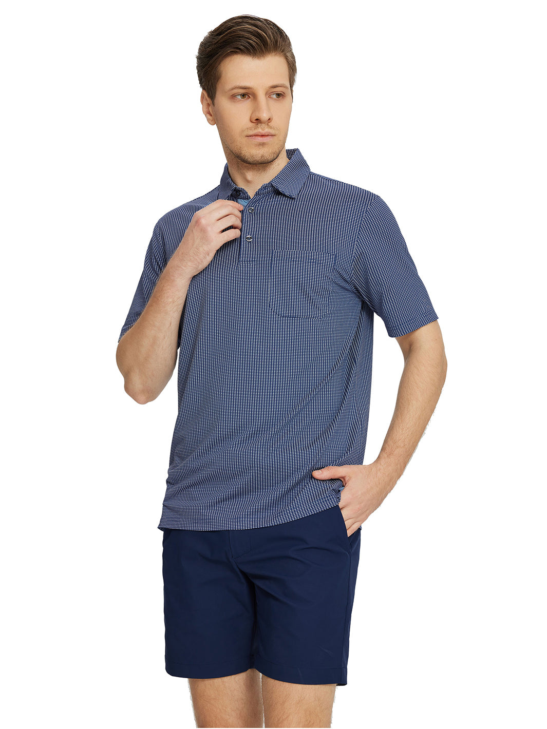 Men's Dry Fit Jacquard Pocket Golf Shirts-Navy