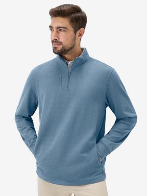Heather Brushed Rib Knit Quarter Zip with 2 Pockets