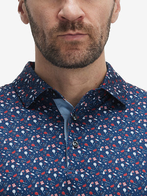 4 Way Stretch Print Collared Polo Shirts
