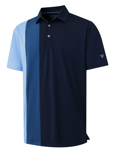 Men's Solid Color Block Patchwork Polo Shirts-Navy