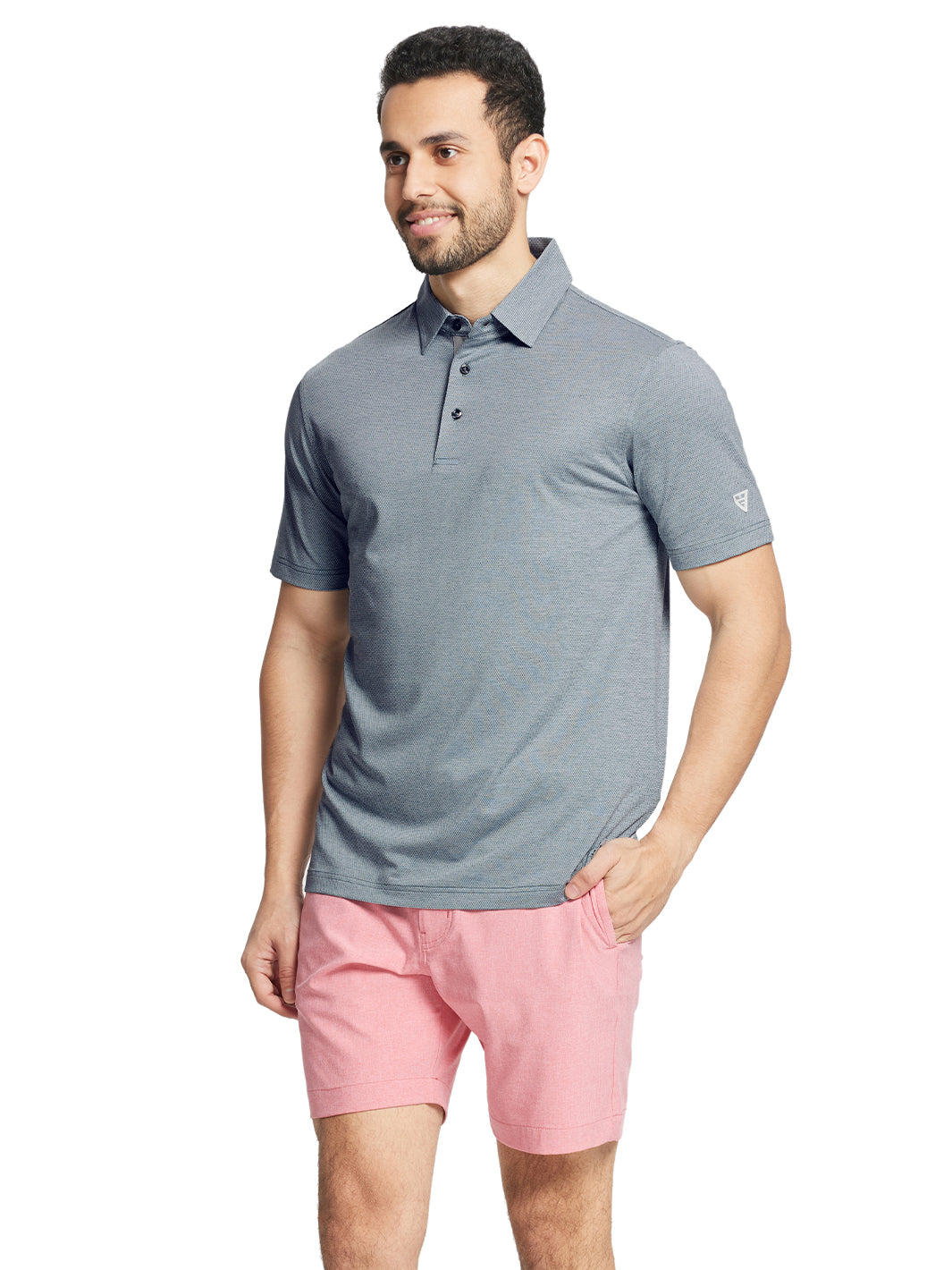 Men's Dry Fit Jacquard Golf Shirts-Slate Green Heather