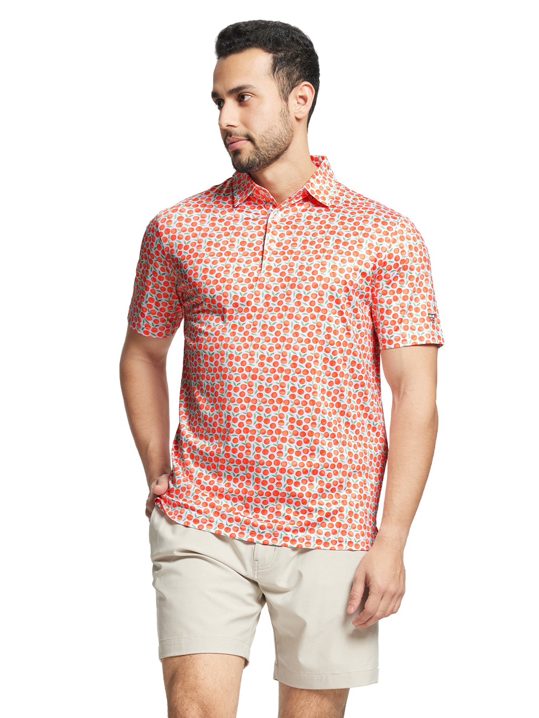 Men's Printed Golf Shirts-Peach