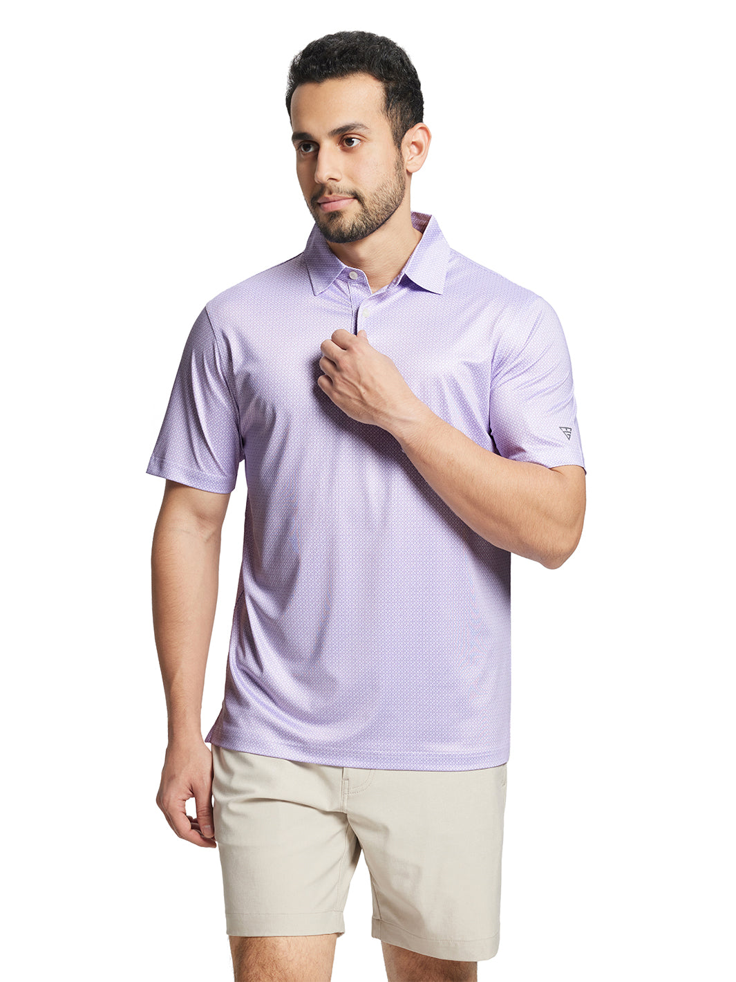 Men's Printed Golf Shirts-Lavender Button