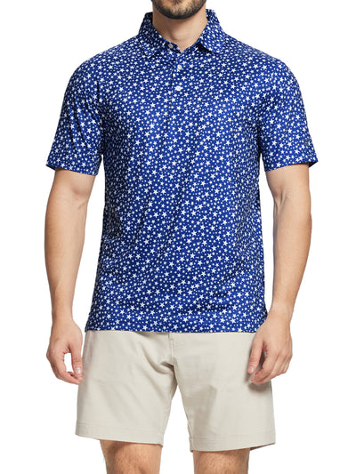 Men's Printed Golf Shirts-Navy Patrioticstar
