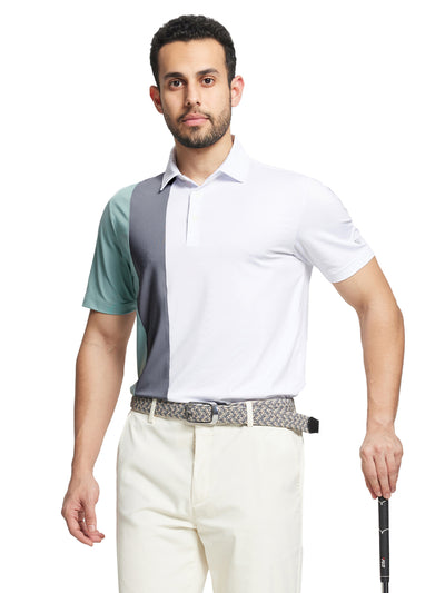 Men's Solid Color Block Patchwork Polo Shirts-White