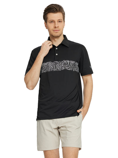 Men's Print Pattern Golf Polo Shirts-Black1